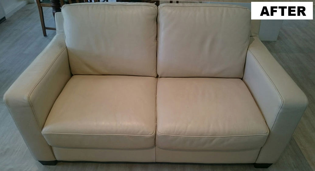 A cream leather sofa freshly cleaned by Lemon Breeze